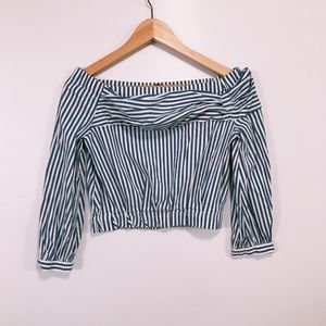 ZARA BLUE STRIPPED OFF SH BLOUSE CROP TOP NWOT